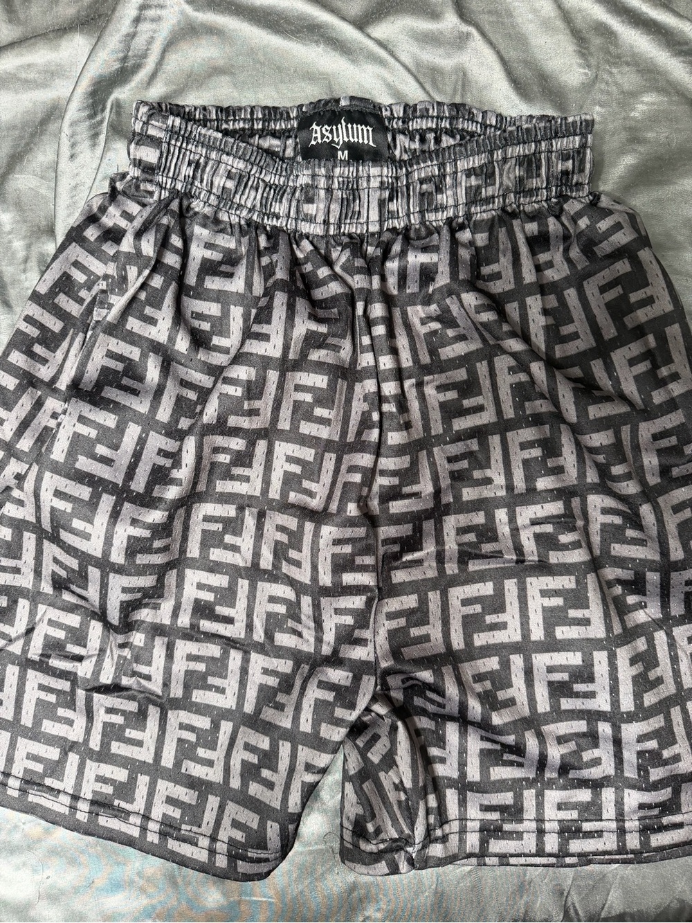 Asylum Black Grey Satin Mesh Shorts Medium